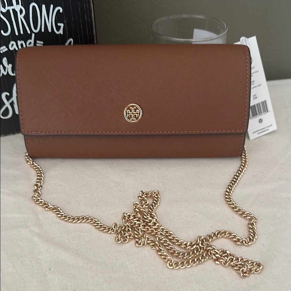 Tory Burch Emerson wallet on chain Brown and Gold Clutch